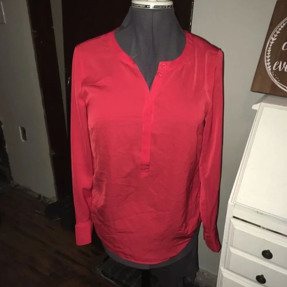 J Crew red split neck business casual factory blouse